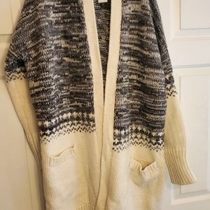 Banana Republic Wool/Acrylic Long Cardigan Heavy NEW XL Ivory/Charcoal